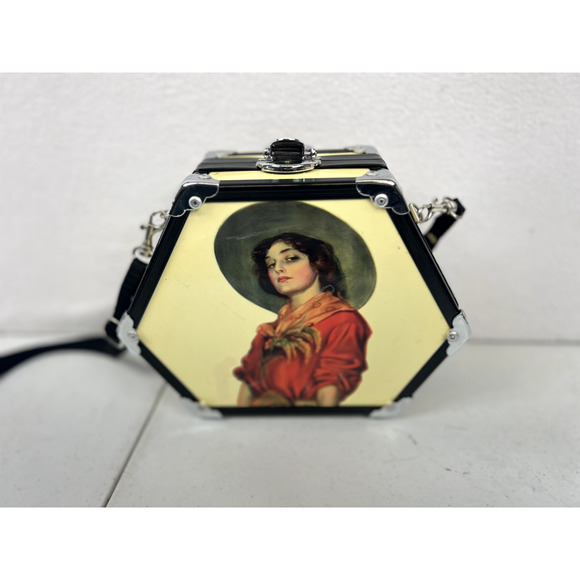 HARD SHELL HANDBAG COWGIRL GYPSY HEXAGON BOHO RETRO VTG PURSE - Picture 2 of 11